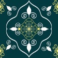 Ikat Seamless floral pattern with swirls and leaves on a green background Royalty Free Stock Photo